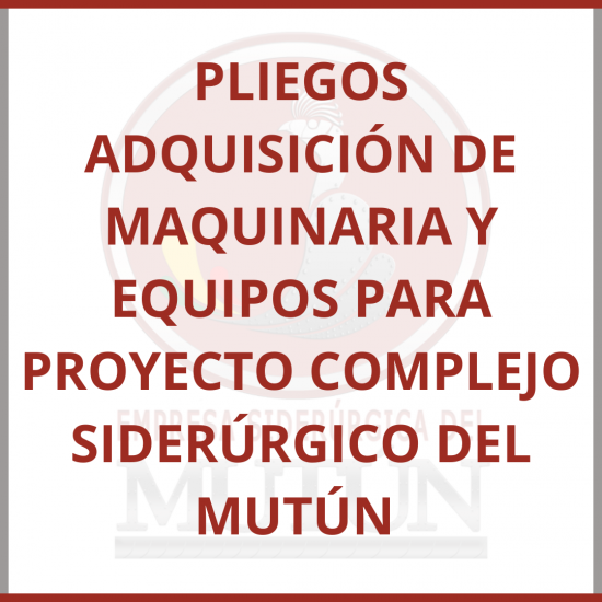 PLIEGOS ADQUISICIÓN DE MAQUINARIA Y EQUIPOS PARA PROYECTO COMPLEJO SIDERÚRGICO DEL MUTÚN   - Empresa Siderúrgica del Mutún