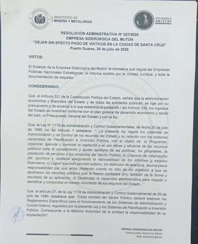 COMUNICADO OFICIAL  - Empresa Siderúrgica del Mutún