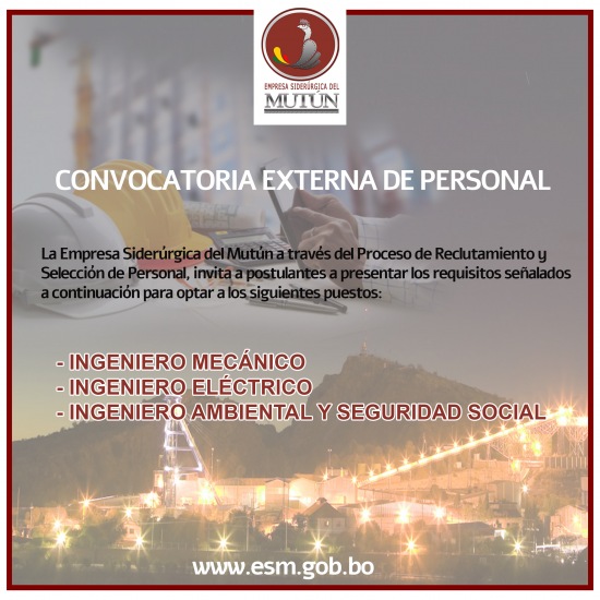 CONVOCATORIA EXTERNA DE PERSONAL  - Empresa Siderúrgica del Mutún