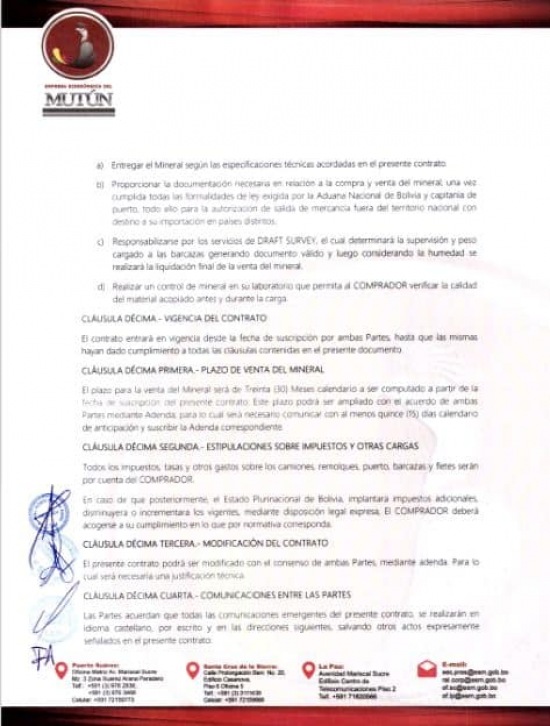 Contrato administrativo N 003/2020 comercialización de mineral LUMP ORE DE HIERRO